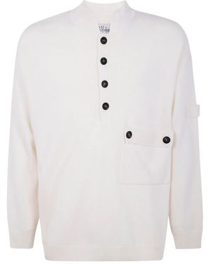 Aion Button-Placket Patch-Pocket Sweater - White
