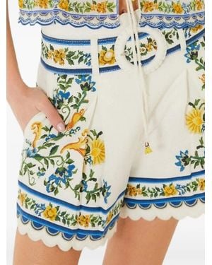 FARM Rio Emily Floral-Print Scalloped-Edge Shorts - Blue
