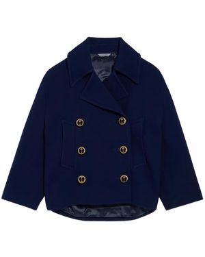Balenciaga Wool Double-Breasted Peacoat - Blue