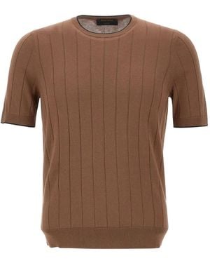 Gran Sasso Ribbed-Knit Silk T-Shirt - Brown
