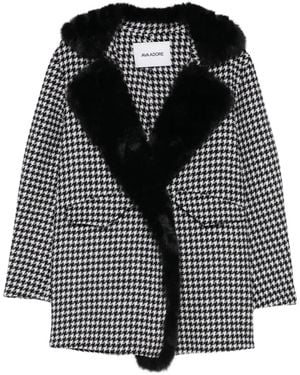 Ava Adore Houndstooth Faux Fur Coat - Black