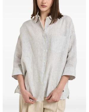 Weekend by Maxmara Striped Chest-Pocket Linen Shirt - Grey