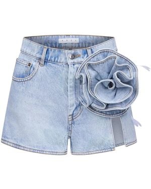 Area Floral-Appliqué Denim Shorts - Blue
