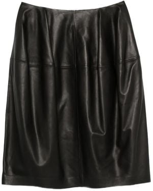 TOTEME Pleated Leather Midi Skirt - Black