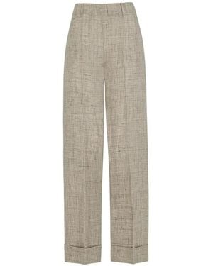 D.exterior Linen Turn-Up Trousers - White