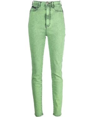 Philipp Plein Overdyed Stretch Super High-Waist Jeggings, Waist - Green