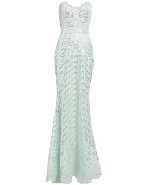 Elie Saab Sequin-Embroidered Strapless Maxi Dress - White