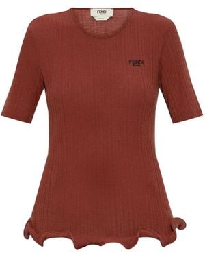 Fendi Ruffled-Hem Top - Red