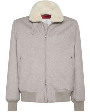 Brunello Cucinelli Cashmere Beave Bomber Jacket - Grey