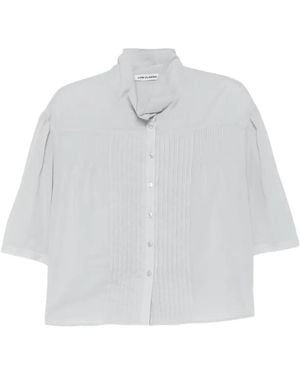 Low Classic Pintuck High-Neck Blouse - White