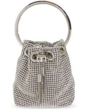 Jimmy Choo Micro Bon Bon Crystal-Embellished Bucket Bag - Metallic