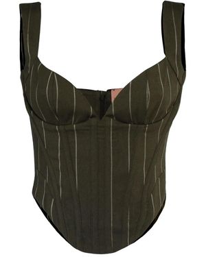 La Semaine Pinstripe Corset Top - Brown