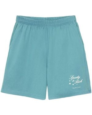 Sporty & Rich Stars Health Logo-Print Shorts - Blue
