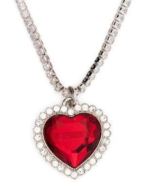 Vetements Crystal-Embellished Heart-Pendant Necklace - Red