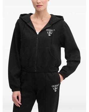 Guess Roberta Logo-Embroidered Zip-Up Hoodie - Black