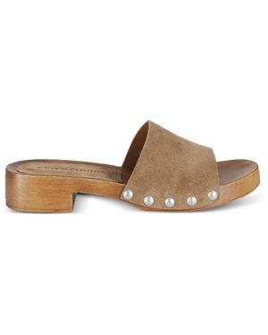 COPENHAGEN Stud-Embellished Suede Clogs - Brown