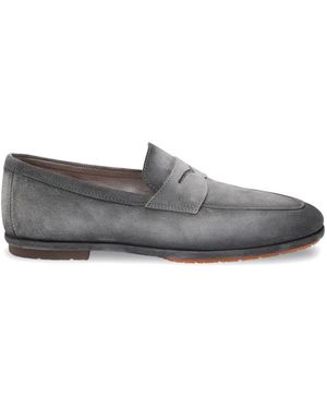 Santoni Penny Leather Loafers - Grey