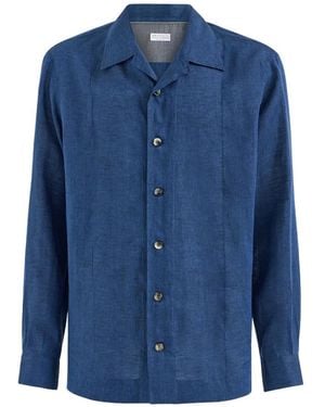 Brunello Cucinelli Leinenhemd Mit Crête-Details - Blau