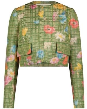 Lela Rose Jacke Aus Raffiabast Mit Blumenprint - Grün