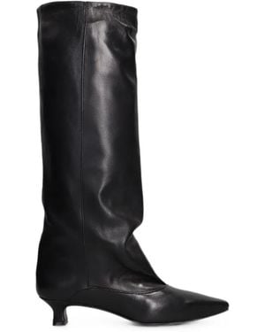 The Seller Pointed-Toe Ruched High-Knee Boots - Black