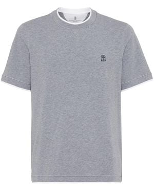 Brunello Cucinelli Cotton T-Shirt With Solomeo Emblem - Grey