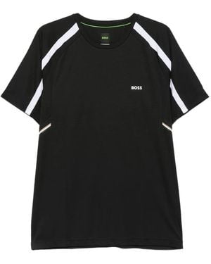 BOSS Logo-Print Panelled T-Shirt - Black