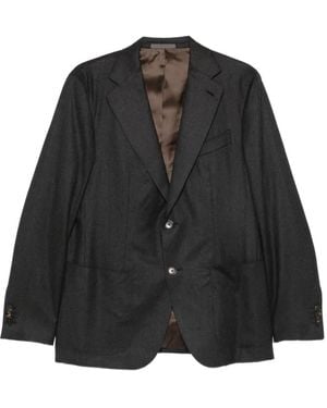 Caruso Single-Breasted Notched-Lapels Blazer - Black