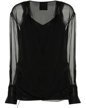 Givenchy Long-Sleeve Silk Wrap Blouse - Black