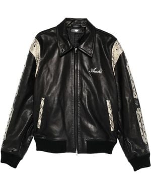 Amiri Snake-Effect Studded Bones Leather Jacket - Black