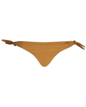 KARL LAGERFELD Side-Tie Logo-Plaque Bikini Bottoms - Brown