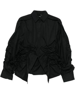 Isabel Benenato Ruffled Gathered Shirt - Black
