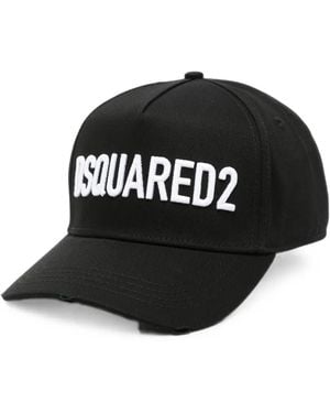 DSquared² Logo-Embroidered Distressed Baseball Cap - Black