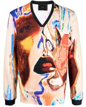 Limitato Abstract-Face Print Wool Jumper - Orange