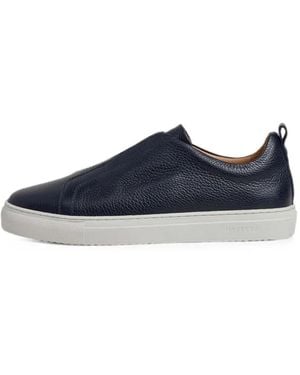 Hackett Vision Pebble Grained Leather Sneakers - Blue