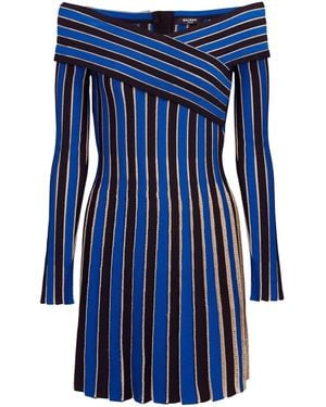 Balmain Striped Off-Shoulder Dress - Blue