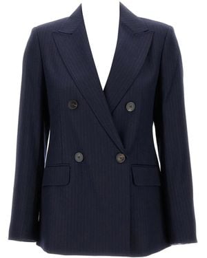 Max Mara Pinstripe Double-Breasted Jacket - Blue