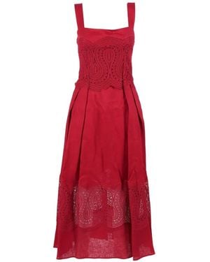 Clips Vestido Con Paneles De Encaje - Rojo