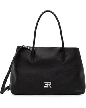 ERMANNO FIRENZE Logo-Plaque Pebbled-Leather Tote Bag - Black