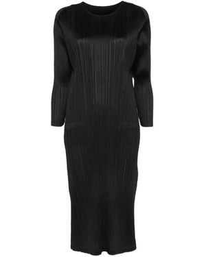 Pleats Please Issey Miyake Long-Sleeve Midi Dress in Red | Lyst
