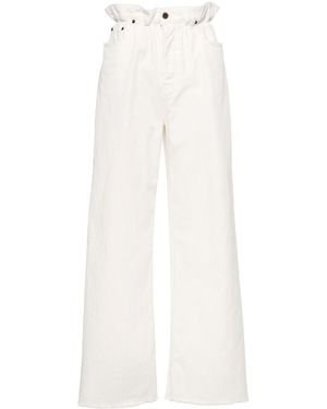 Miu Miu Ruffled Paperbag-Waist Wide-Leg Jeans - White