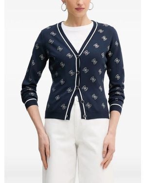 Guess Crystal-Embellished Logo-Print Cardigan - Blue