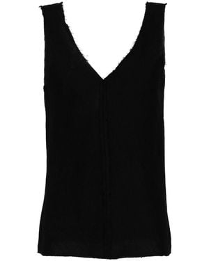 Voz V-Neck Linen Top - Black