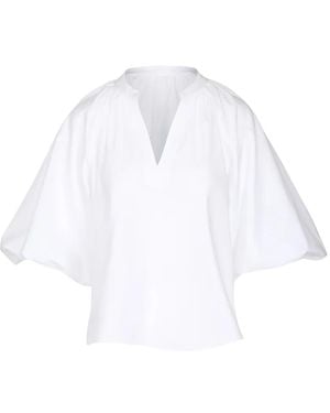 Tanya Taylor Marine Puff-Sleeve V-Neck Blouse - White
