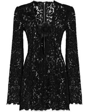 Dolce & Gabbana Lace Floral Mini Dress in White | Lyst