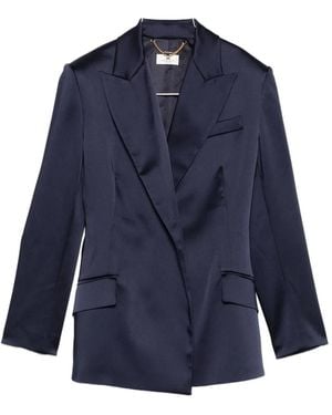 Elisabetta Franchi Satin-Finish Belted Blazer - Blue