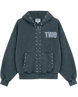 Twojeys Studded Zip-Up Hoodie - Blue