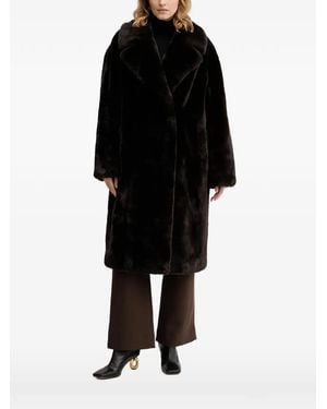 Guess Notched Faux Fur Coat - Black