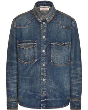 Valentino Garavani V-Detail Denim Shirt - Blue