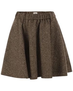 Brunello Cucinelli Textured Flared Mini Skirt - Brown