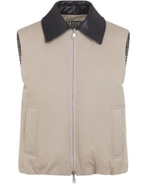 Brunello Cucinelli Chaleco Reversible Con Capucha Y Motivo Check - Gris